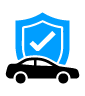 Icon of a black car inside a blue rounded square, likely a car category or button