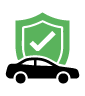 Green shield with a white checkmark above a black car, symbolizing auto insurance.