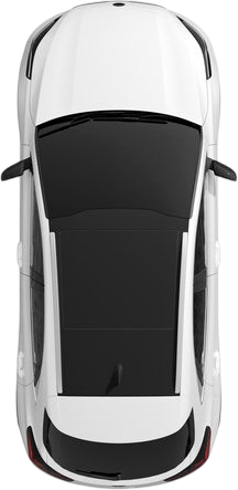 Top-down view of a white car with a black roof.