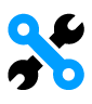 Maintenance icon with two black wrenches on a blue background, indicating repair services