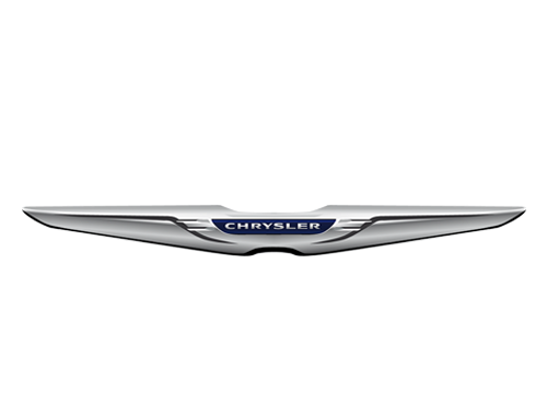 Chrysler emblem: silver winged badge with a blue oval and the word 'Chrysler' in the center.
