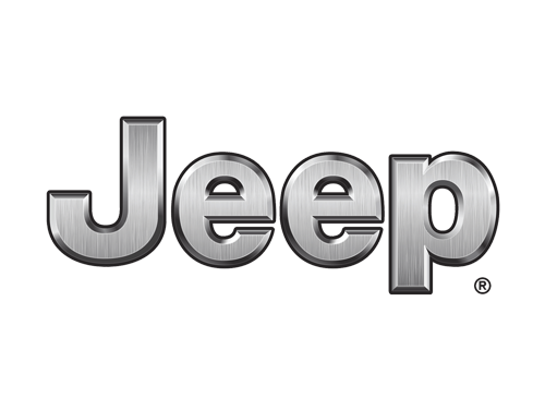 Jeep brand logo in metallic silver lettering.