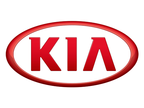 Kia logo: red oval emblem with bold red letters spelling KIA inside.