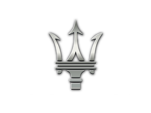 Maserati trident logo centered on a black background