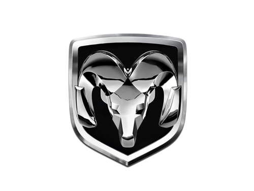 Chrome ram head emblem inside a silver shield on a black background