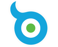 Logo: blue teardrop-shaped mark with a white ring and green center.