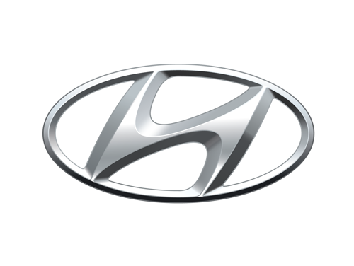 Hyundai logo: a silver stylized H inside an oval oval emblem