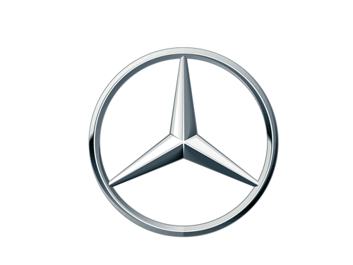 Mercedes-Benz logo: a silver three-pointed star inside a circular ring for the brand emblem