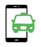 Smartphone displaying a green gear-wrapped car icon, signaling an automotive app or Android Auto concept.