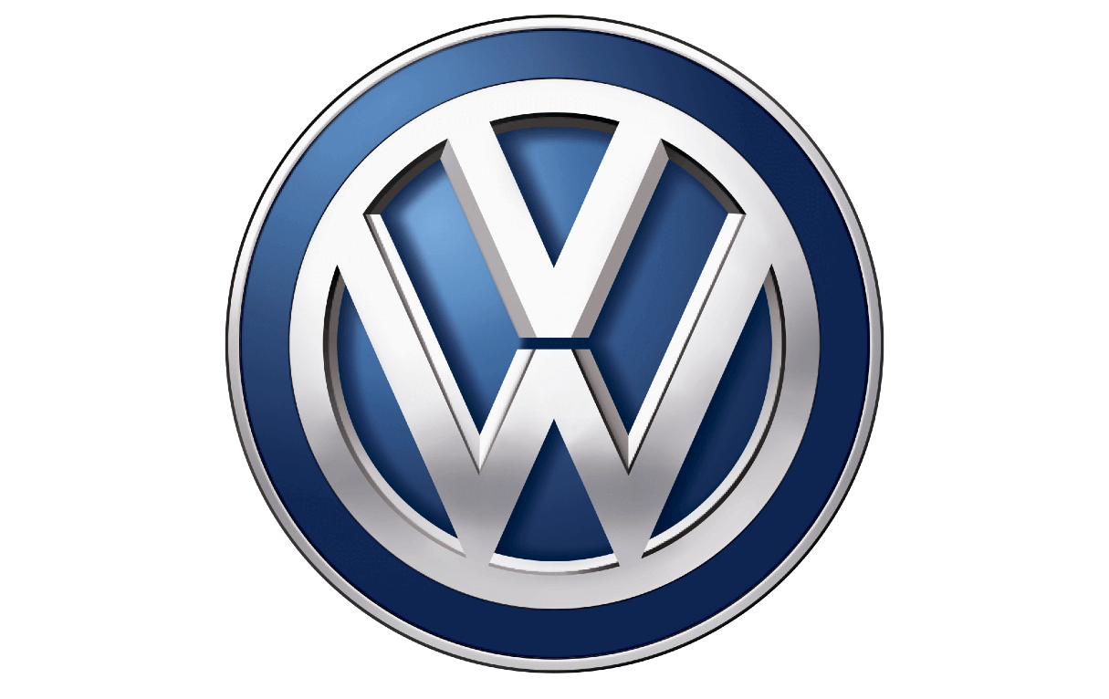 Volkswagen roundel logo in blue and silver with the letters VW intertwined in the center (brand emblem)