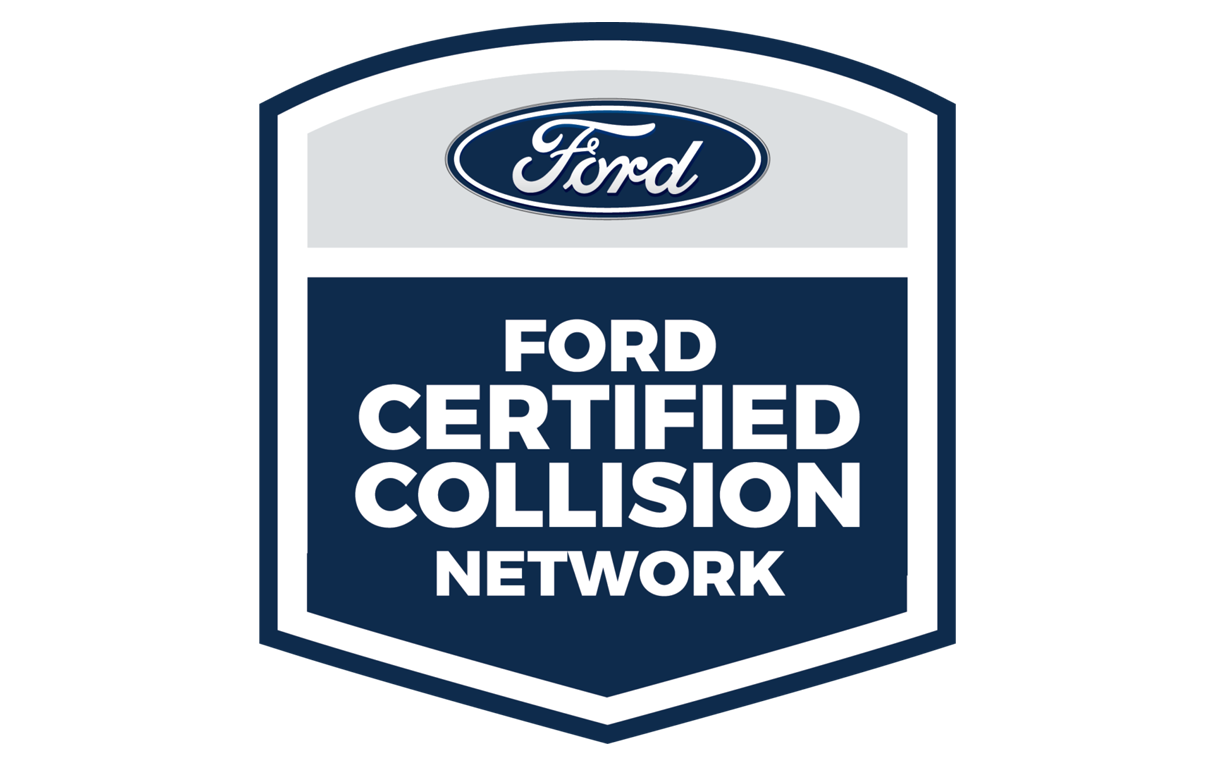 Ford Certified Collision Network badge: Ford oval logo at the top with bold white text on a navy shield