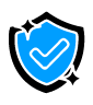 Blue shield badge with black border and glossy highlight, symbolizing protection.