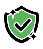 Verified security badge with a green shield and checkmark sparkle icon